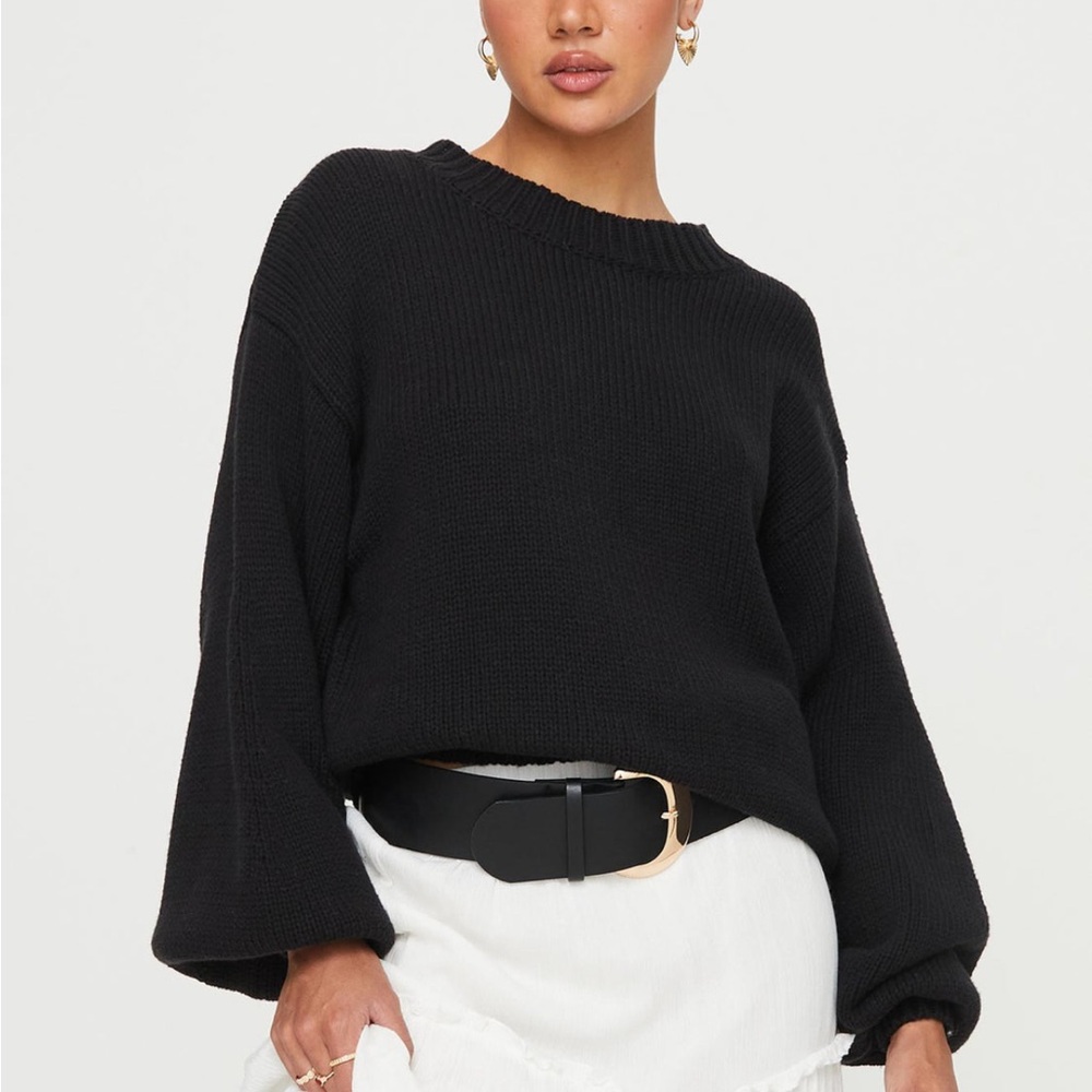 Princess Polly Black Crew Neck Sweater with Balloon Sleeves